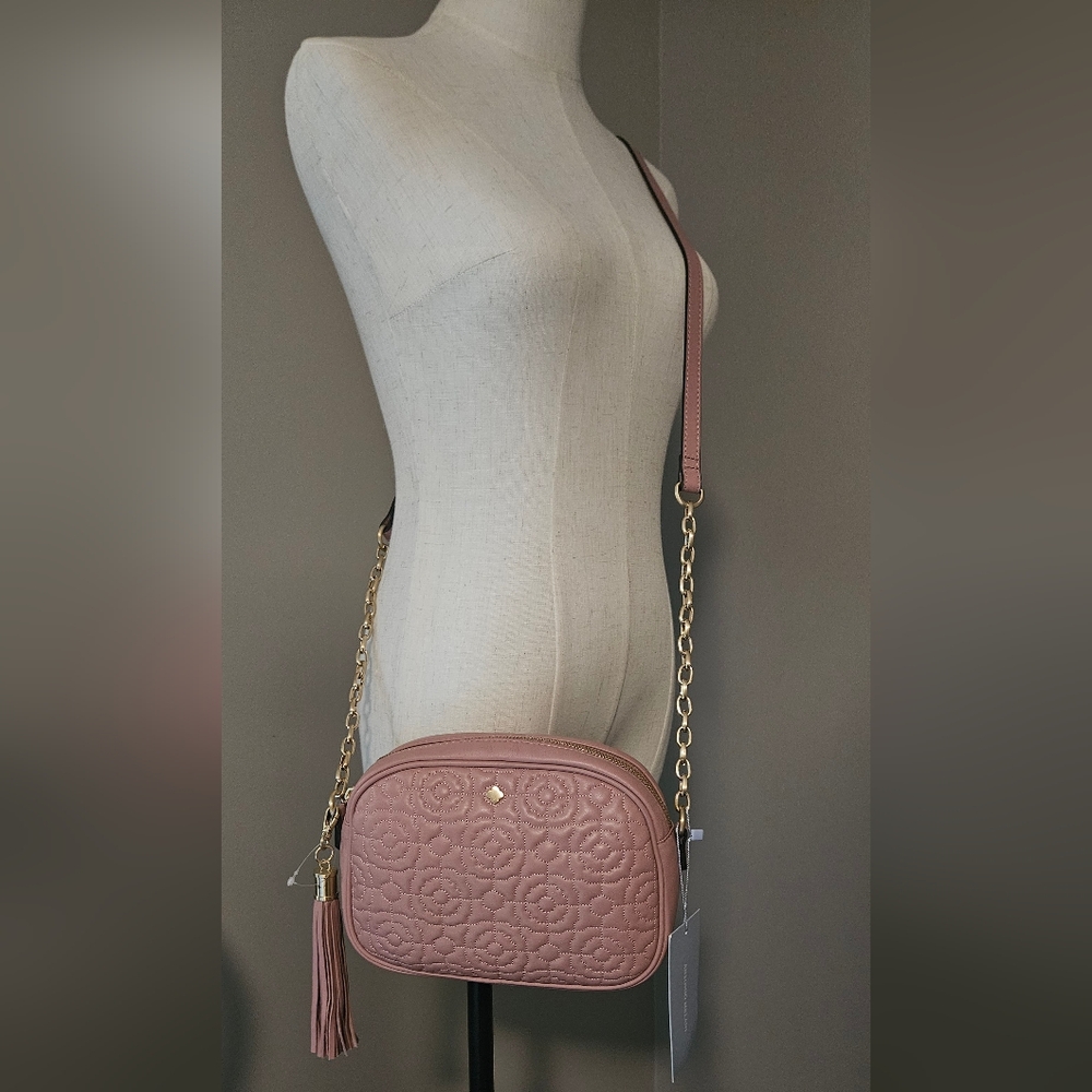 NWT Antonio Melani Larisa Camera Leather Crossbody: Rosette Floral Stitching - Picture 12 of 13